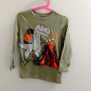 "Old Navy" Dinosaur Roasting Marshmallows Over A Volcano Long Sleeved Boys Shirt